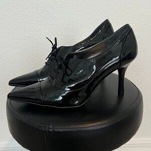 ANN TAYLOR Patent Pointy Toe Laced Ankle Bootie Stiletto Pump Heel Business 8.5
